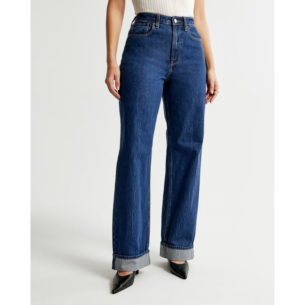 Abercrombie & Fitch Drapey Rigid  Curve Love High Rise Loose Jean Women's 34/18L